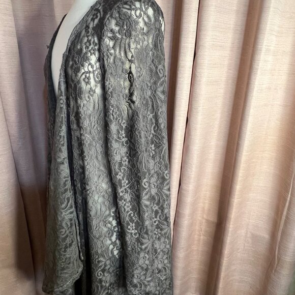 Betsey Boo! 3X Gray Long Sleeve Open Waterfall Front Sheer Lace Cardigan Duster - Picture 6 of 16